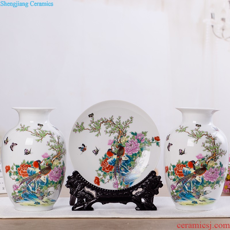 Flow of jingdezhen ceramics glaze vase three-piece suit of new Chinese style living room furnishing articles wine handicraft decorative household items