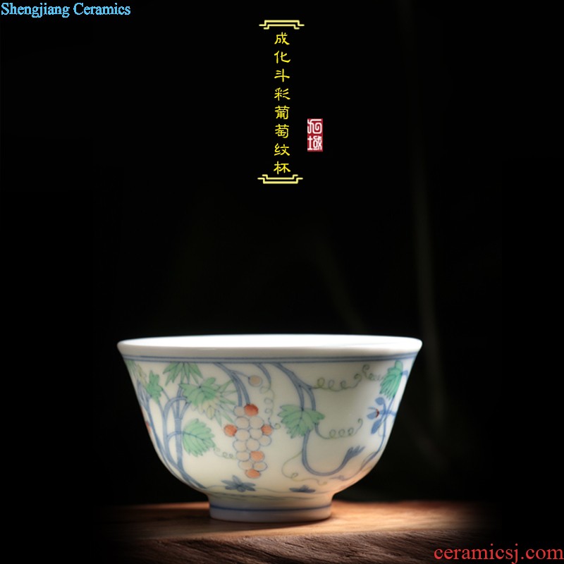 Jingdezhen single cup Yongzheng cylinder cup blue tie up branches Hand draw archaize ceramic tea cup sample tea cup