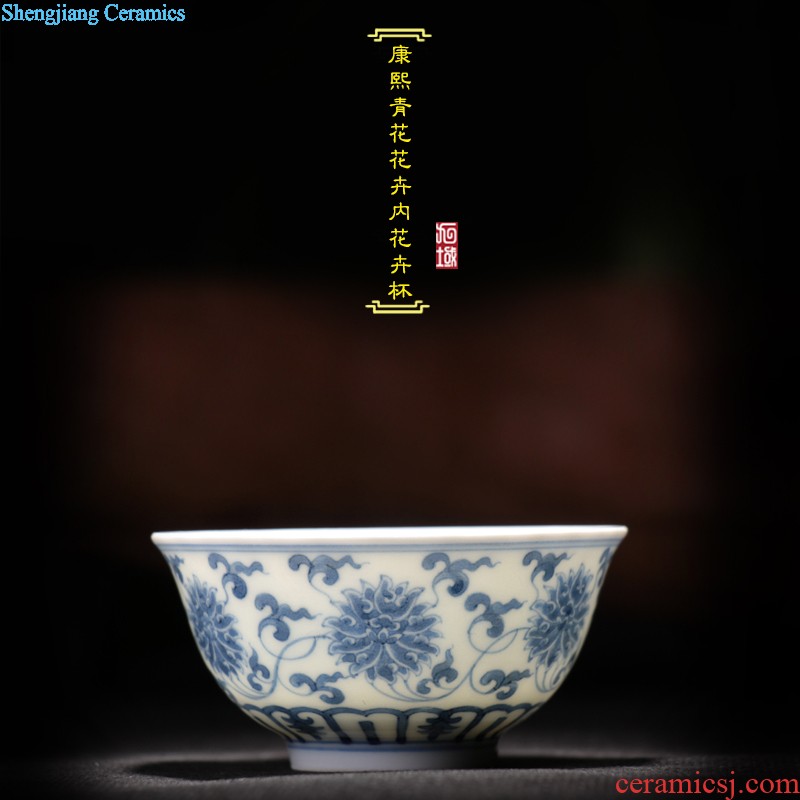 Jingdezhen blue and white youligong manual hand-painted chinaware lotus flower pot cup kung fu tea treasures