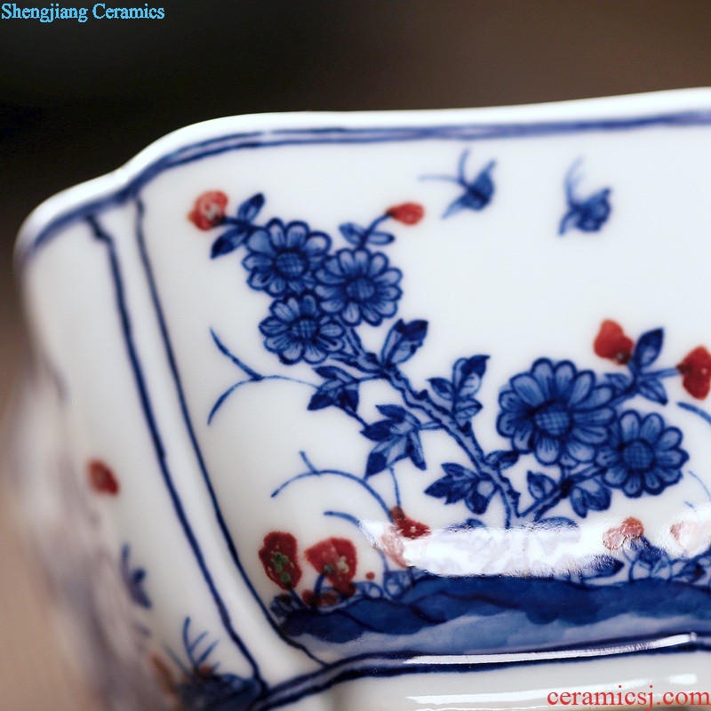 Jingdezhen tea set 6 head hand-painted grilled blue flowers kung fu tea tureen ceramics High grade four of a complete set of oneness