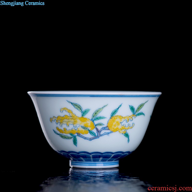 Jingdezhen ceramic sample tea cup tea kungfu tea cup imitation qing yongzheng colorful peony flower cup fights the color small cups