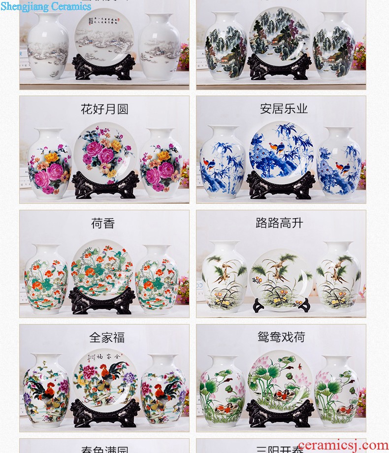 Flow of jingdezhen ceramics glaze vase three-piece suit of new Chinese style living room furnishing articles wine handicraft decorative household items