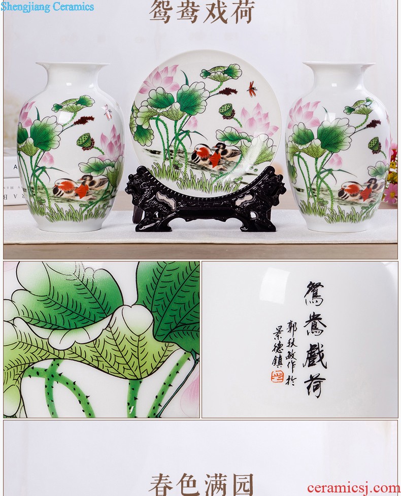 Flow of jingdezhen ceramics glaze vase three-piece suit of new Chinese style living room furnishing articles wine handicraft decorative household items