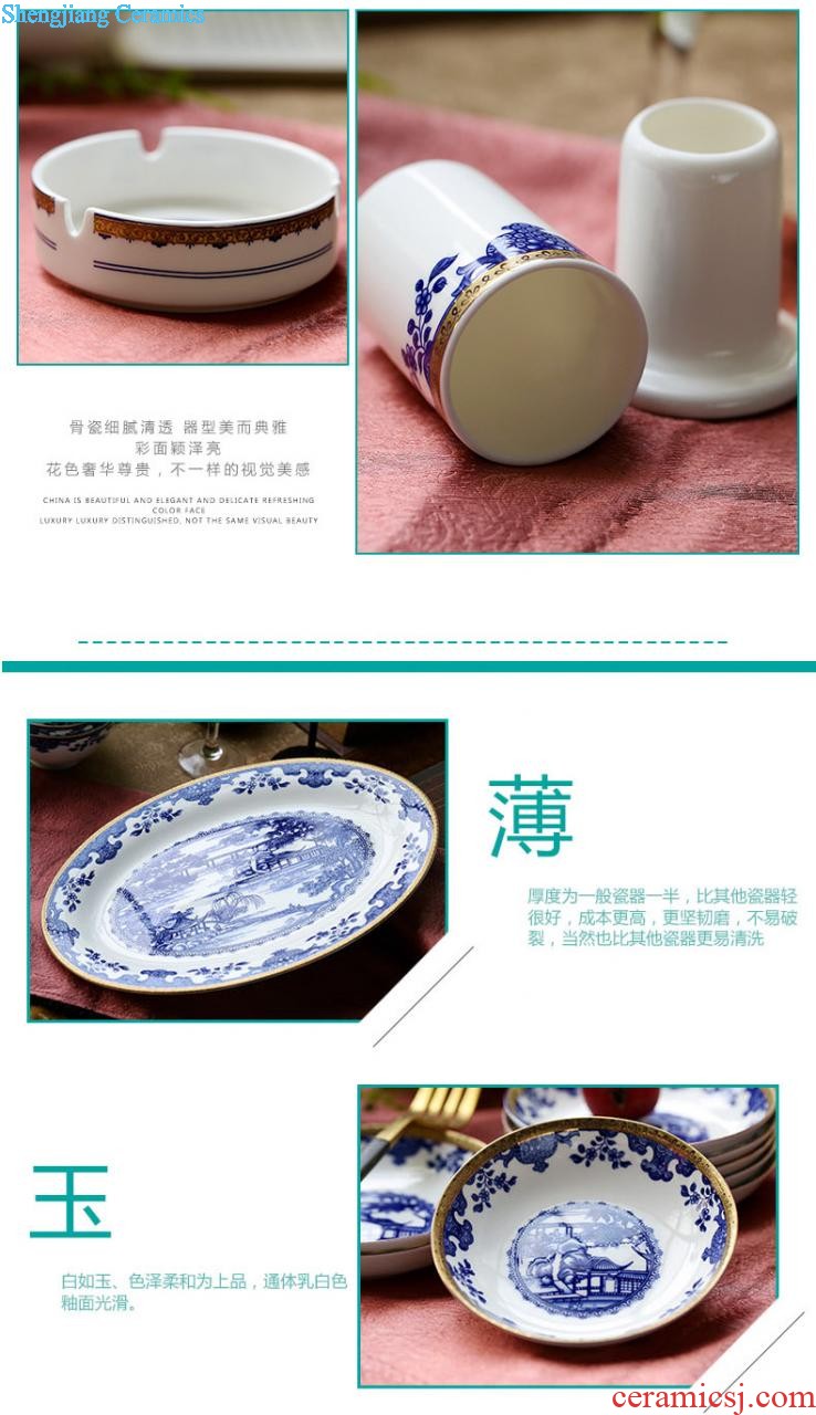 Blue and white porcelain rice dish plate bone porcelain plate nine domain jingdezhen bone plate Chinese soup plate plate 8 inches