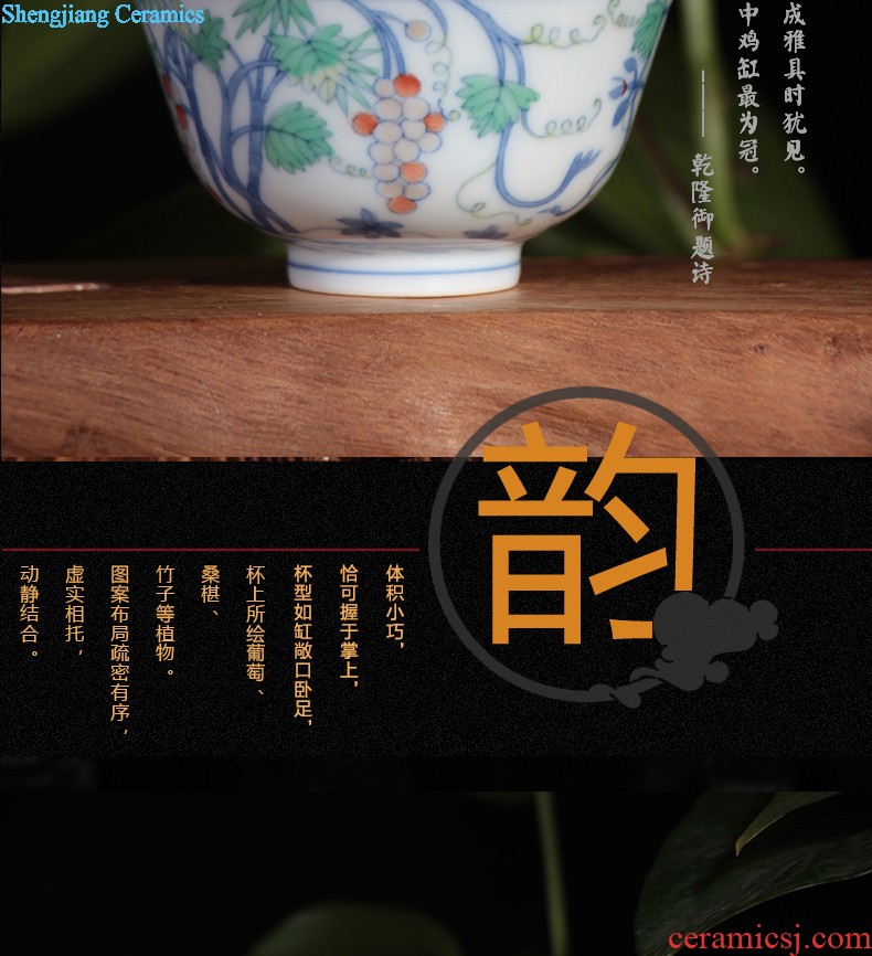 Jingdezhen single cup Yongzheng cylinder cup blue tie up branches Hand draw archaize ceramic tea cup sample tea cup