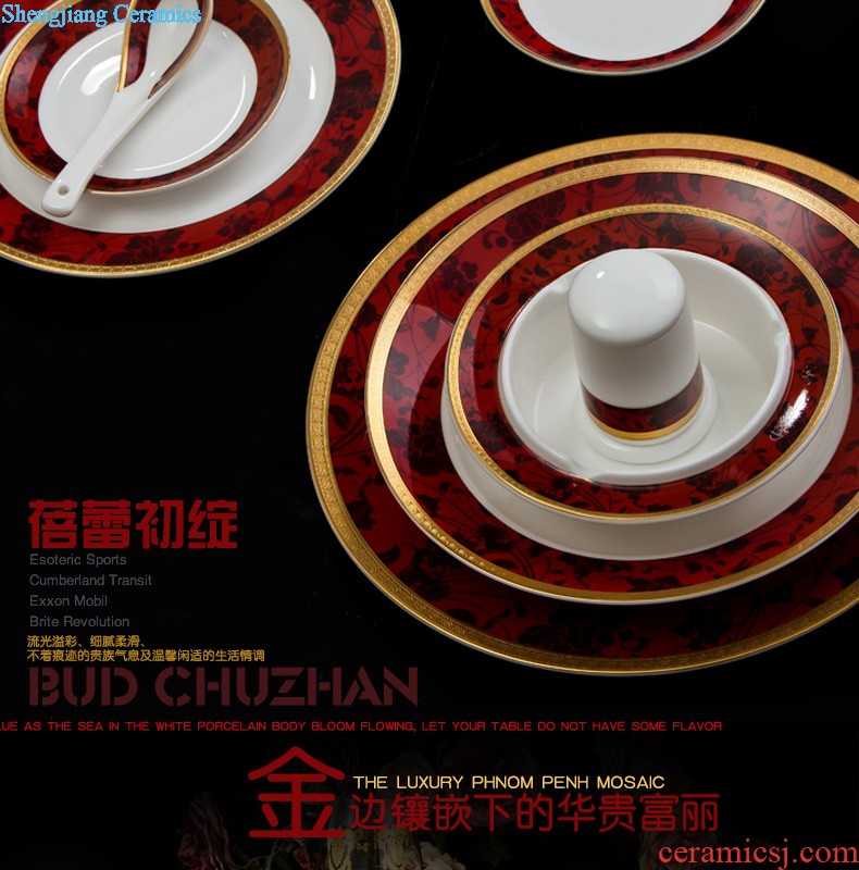 Bone China tableware suit nine domain jingdezhen 38 head relief of phnom penh high-class european-style dishes dish porcelain outfit