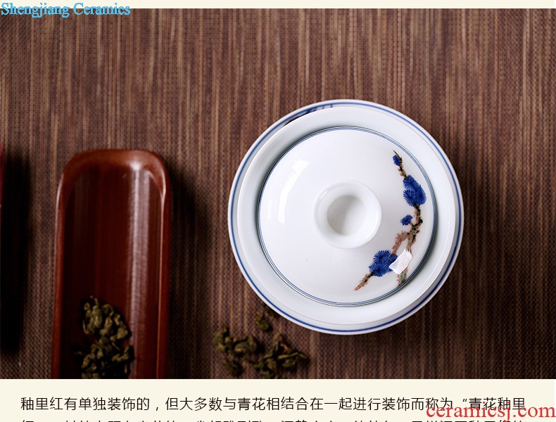 Jingdezhen porcelain youligong peach tureen large ceramic cups kung fu tea set three bowl only birthday