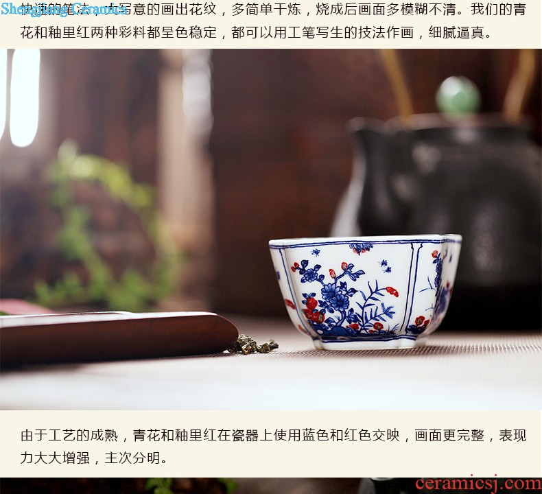 Jingdezhen tea set 6 head hand-painted grilled blue flowers kung fu tea tureen ceramics High grade four of a complete set of oneness