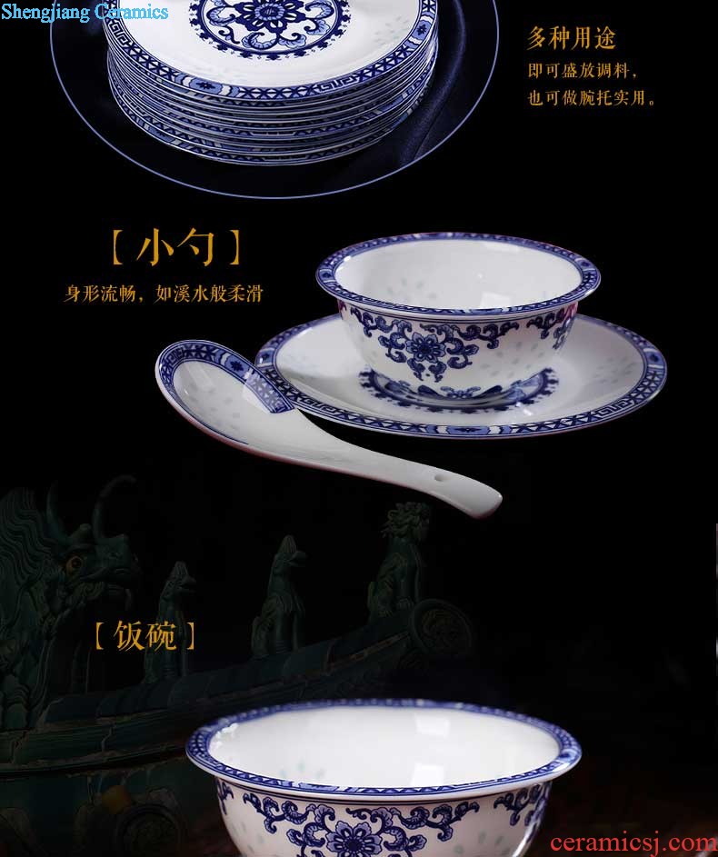 Blue and white porcelain high-end jingdezhen 56 head phnom penh ceramics tableware nine domain The western-style bone bowls disc suits