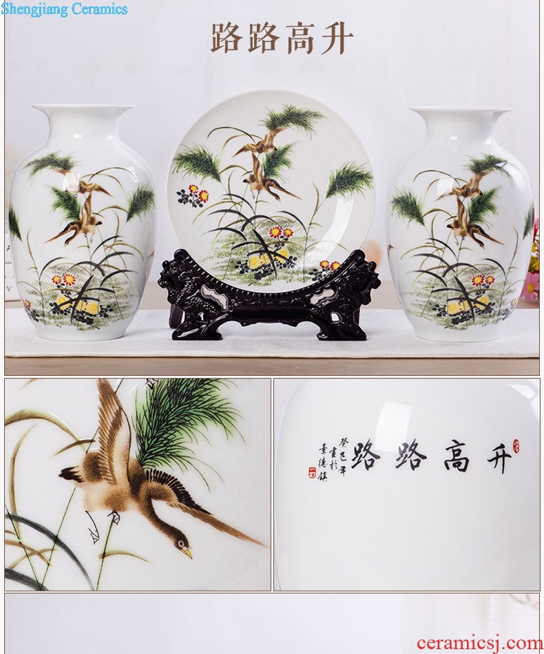 Flow of jingdezhen ceramics glaze vase three-piece suit of new Chinese style living room furnishing articles wine handicraft decorative household items