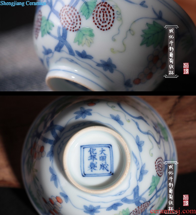 Jingdezhen single cup Yongzheng cylinder cup blue tie up branches Hand draw archaize ceramic tea cup sample tea cup