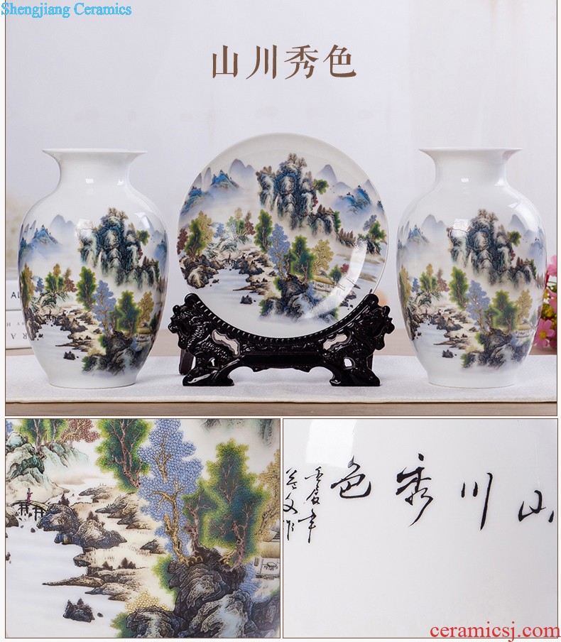 Flow of jingdezhen ceramics glaze vase three-piece suit of new Chinese style living room furnishing articles wine handicraft decorative household items