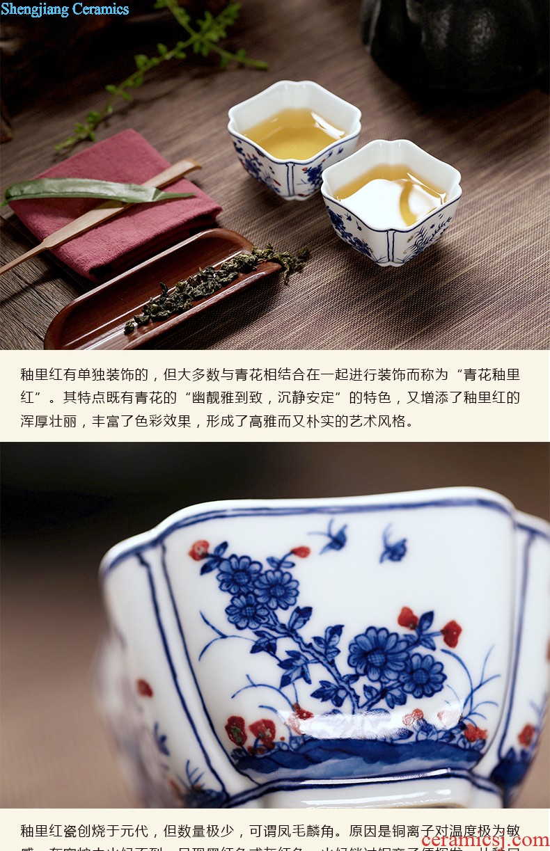 Jingdezhen tea set 6 head hand-painted grilled blue flowers kung fu tea tureen ceramics High grade four of a complete set of oneness