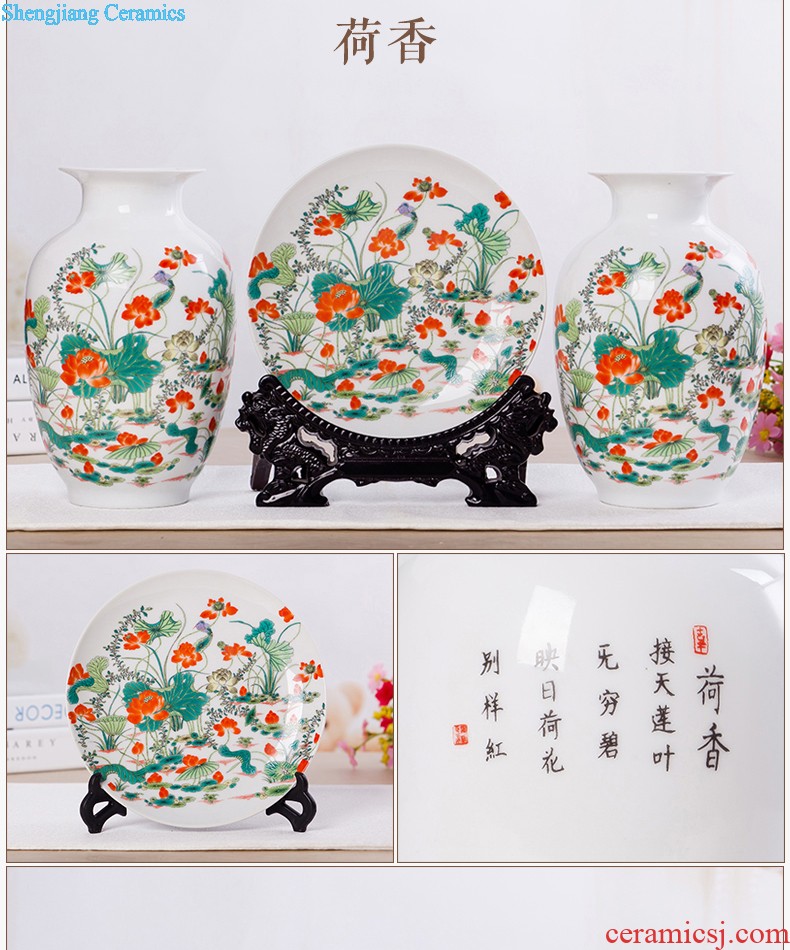 Flow of jingdezhen ceramics glaze vase three-piece suit of new Chinese style living room furnishing articles wine handicraft decorative household items