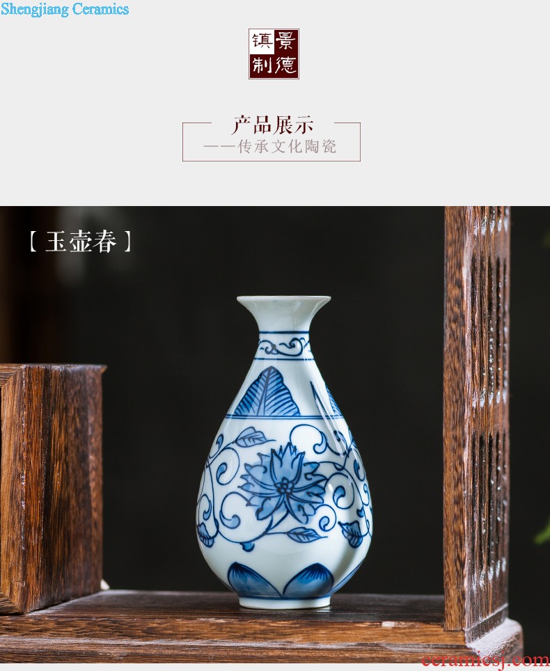 Jingdezhen ceramics green glaze vase flower receptacle contemporary household adornment handicraft mesa sitting room decoration