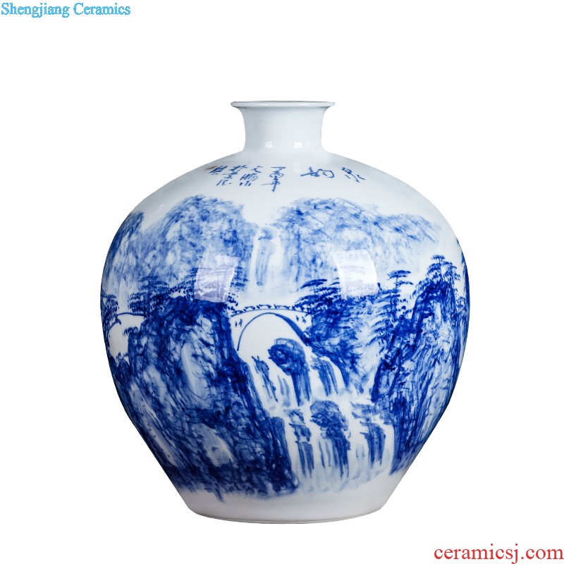 Jingdezhen ceramics antique vase manual sculpture shadow green rich ancient frame wine sitting room adornment home furnishing articles