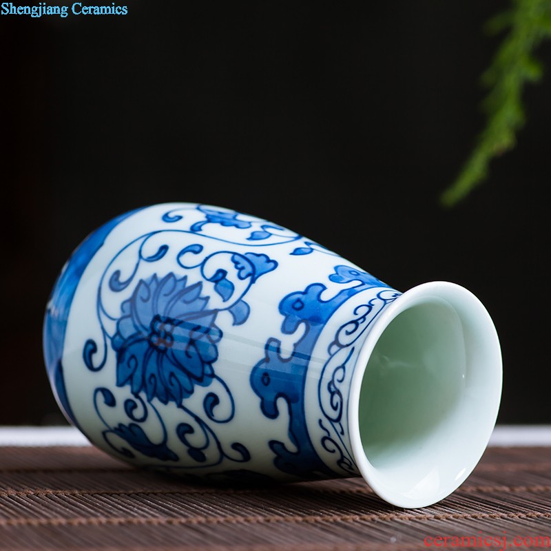 Jingdezhen ceramics green glaze vase flower receptacle contemporary household adornment handicraft mesa sitting room decoration