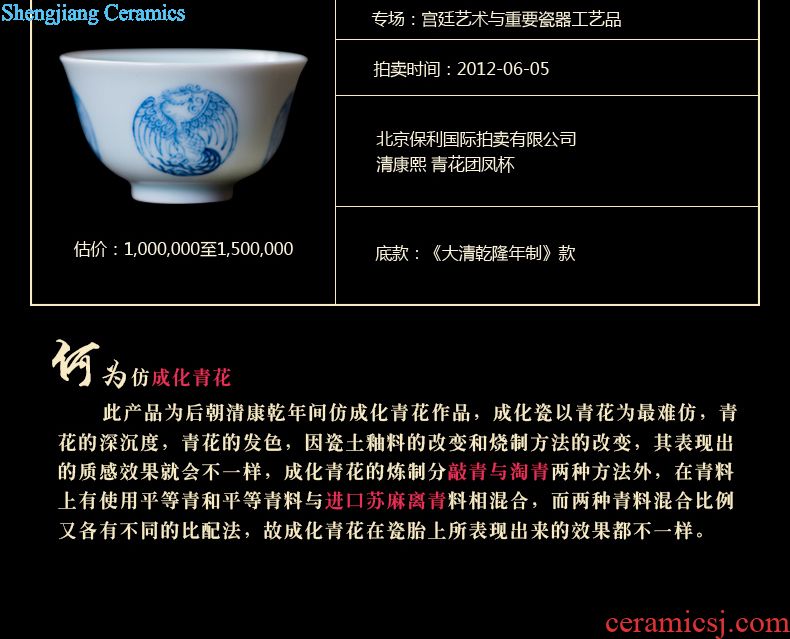 Hand painted blue and white youligong triangle flowers pattern circle sample tea cup of jingdezhen ceramic masters cup of kung fu tea tea set personal single cup
