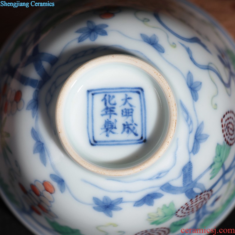 Jingdezhen single cup Yongzheng cylinder cup blue tie up branches Hand draw archaize ceramic tea cup sample tea cup