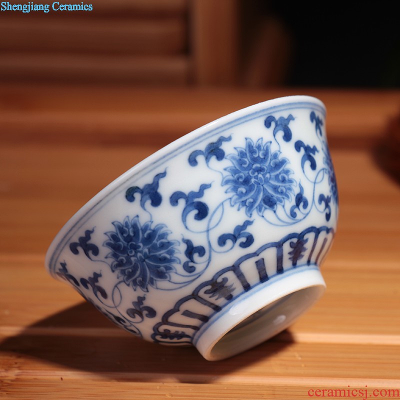 Jingdezhen blue and white youligong manual hand-painted chinaware lotus flower pot cup kung fu tea treasures