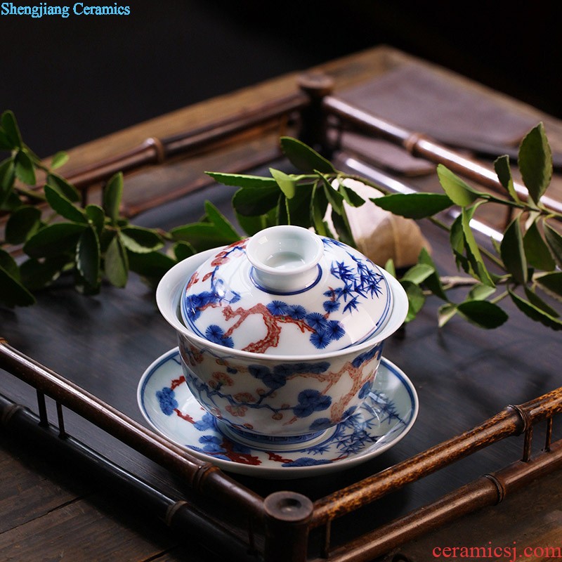 Jingdezhen only three bucket color mother chicken tureen manual hand-painted ceramics grain kung fu tea tea bowl