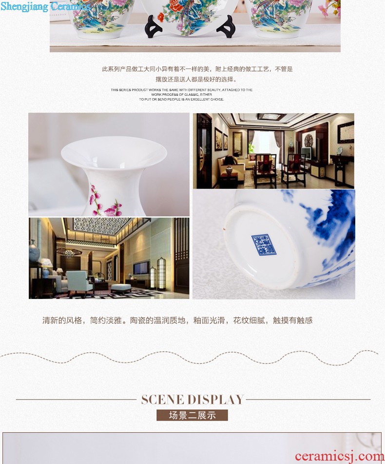 Flow of jingdezhen ceramics glaze vase three-piece suit of new Chinese style living room furnishing articles wine handicraft decorative household items