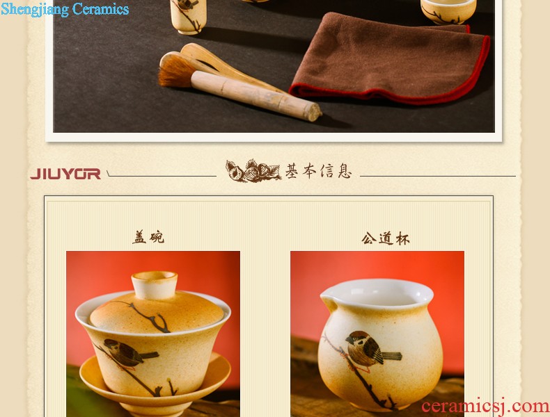 Hand painted tea set Jingdezhen ceramic tea set nine domain Kongfu tea service manual hand-painted tea set