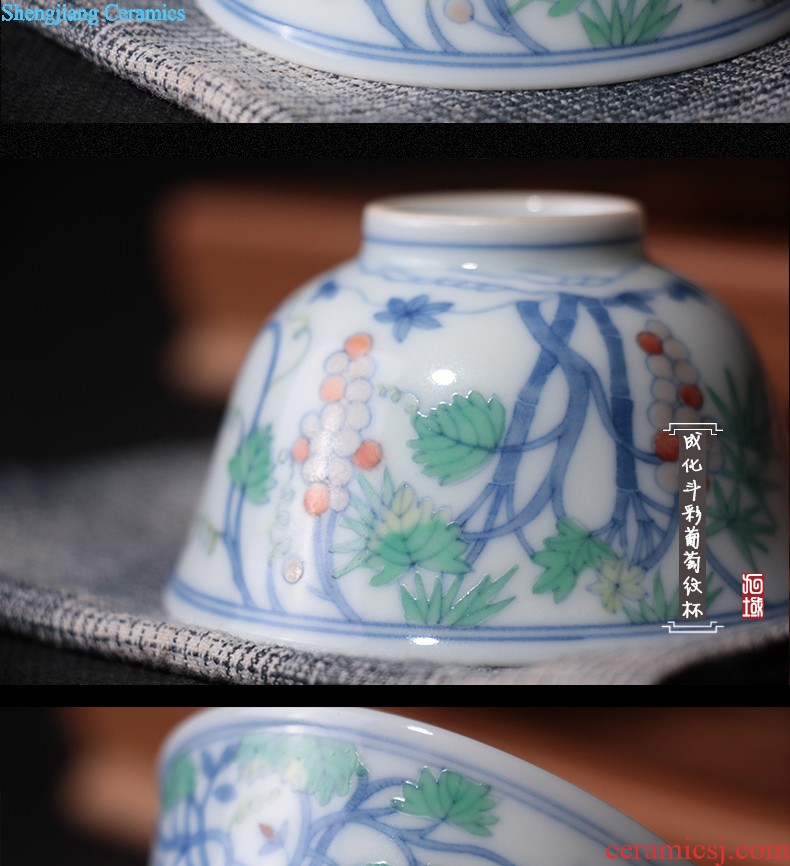 Jingdezhen single cup Yongzheng cylinder cup blue tie up branches Hand draw archaize ceramic tea cup sample tea cup