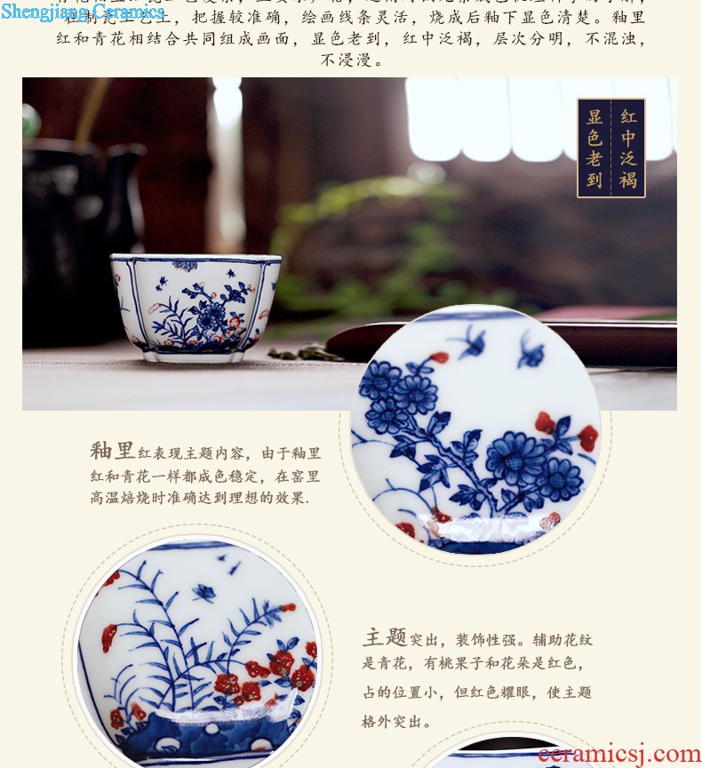 Jingdezhen tea set 6 head hand-painted grilled blue flowers kung fu tea tureen ceramics High grade four of a complete set of oneness