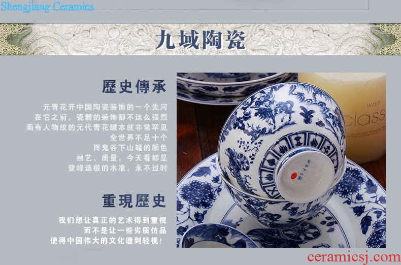 Yuan blue and white porcelain tableware antique dishes suit and apparatus with cover plate heat preservation food dish deep dish bone porcelain chinaware