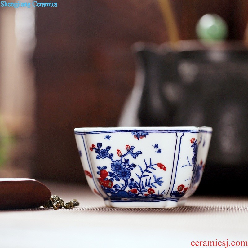 Jingdezhen tea set 6 head hand-painted grilled blue flowers kung fu tea tureen ceramics High grade four of a complete set of oneness