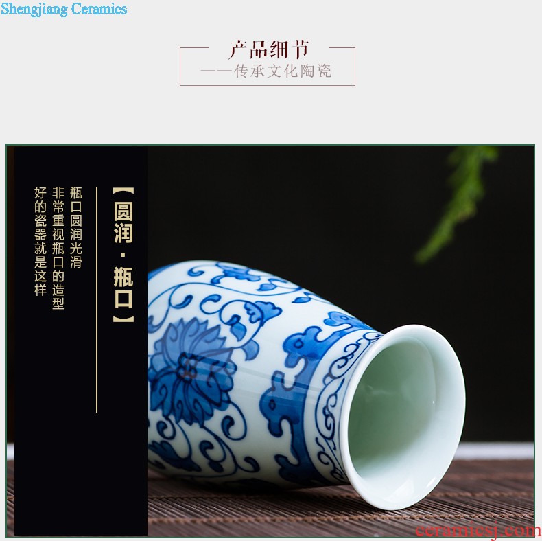 Jingdezhen ceramics green glaze vase flower receptacle contemporary household adornment handicraft mesa sitting room decoration