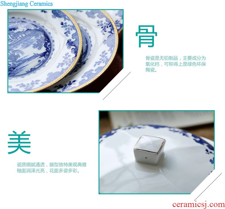 Blue and white porcelain rice dish plate bone porcelain plate nine domain jingdezhen bone plate Chinese soup plate plate 8 inches