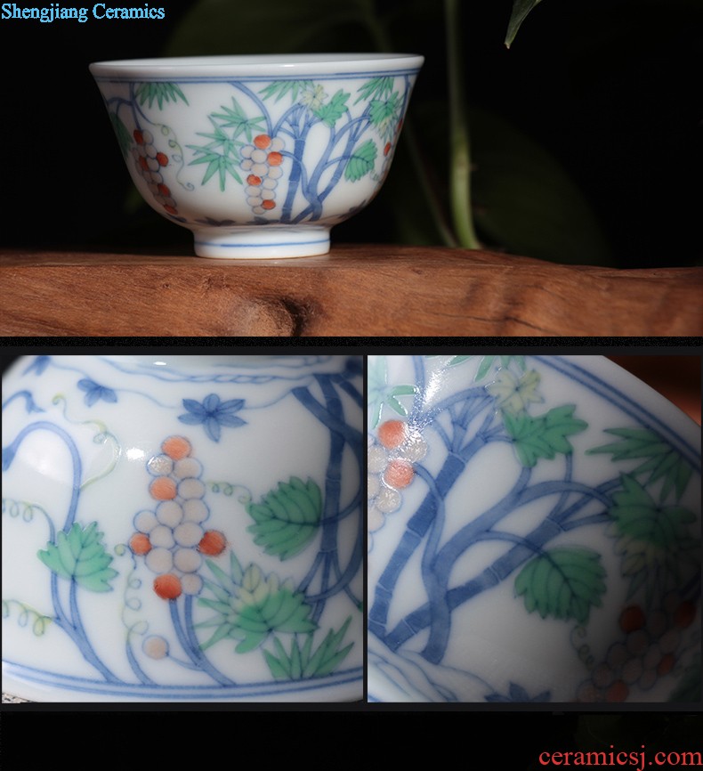 Jingdezhen single cup Yongzheng cylinder cup blue tie up branches Hand draw archaize ceramic tea cup sample tea cup