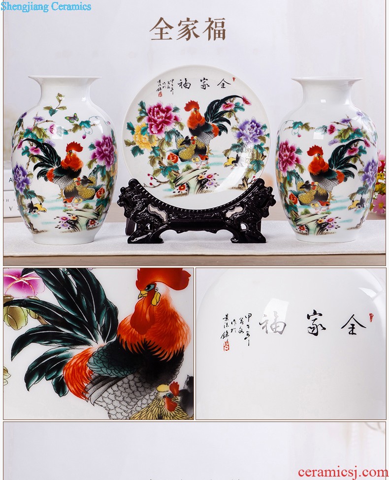 Flow of jingdezhen ceramics glaze vase three-piece suit of new Chinese style living room furnishing articles wine handicraft decorative household items