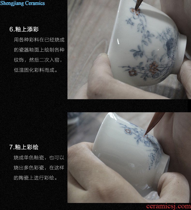 Jingdezhen single cup Yongzheng cylinder cup blue tie up branches Hand draw archaize ceramic tea cup sample tea cup