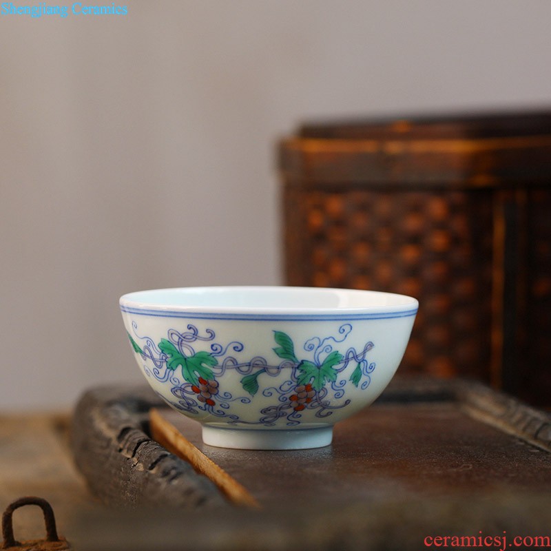 Nine domain jingdezhen archaize yongzheng bucket color ganoderma lucidum glass ceramic tea set kung fu small sample tea cup tea cups