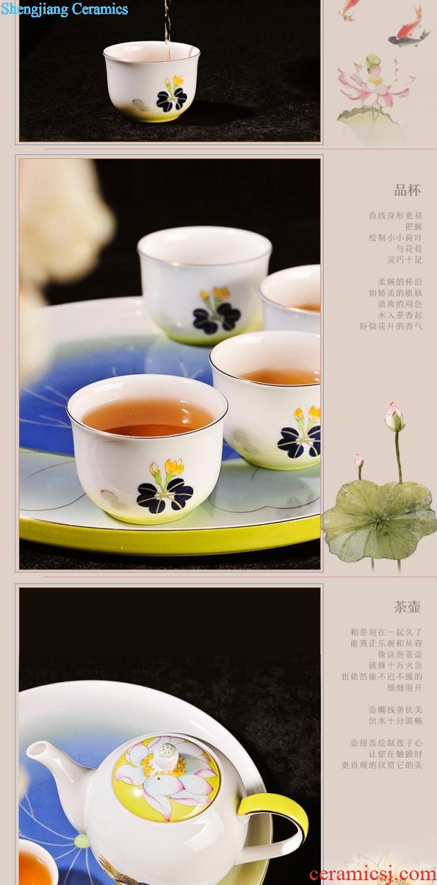 Jingdezhen of a complete set of kung fu tea tea tray Porcelain tea tray hand-painted fresh tea cups combination product on sale