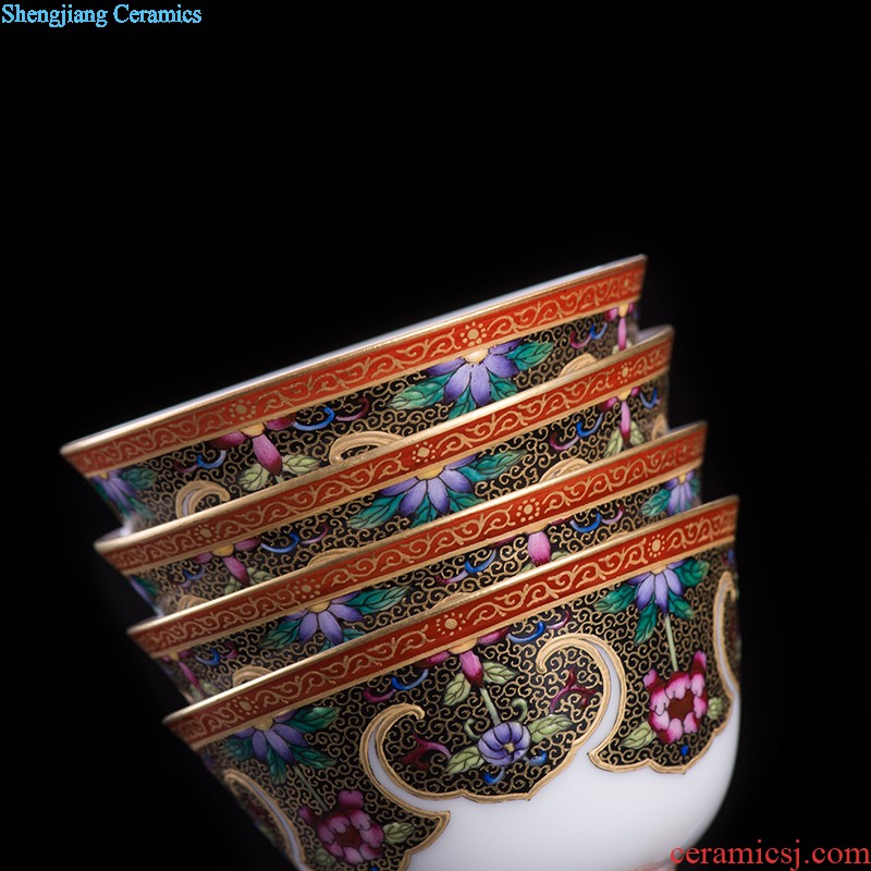 A complete set of tea set Jingdezhen 6 head hand-painted famille rose tea set ceramic tea set Four unity with tea tray