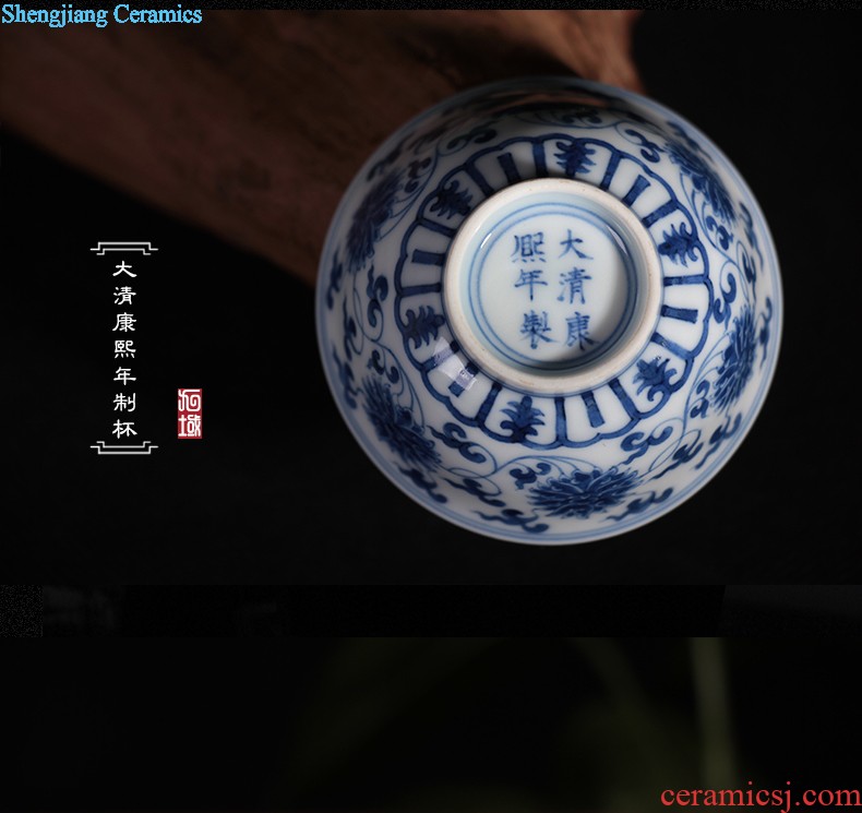 Jingdezhen blue and white youligong manual hand-painted chinaware lotus flower pot cup kung fu tea treasures