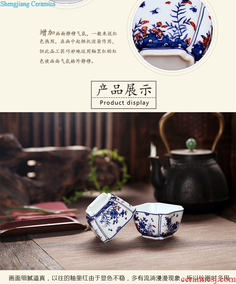 Jingdezhen tea set 6 head hand-painted grilled blue flowers kung fu tea tureen ceramics High grade four of a complete set of oneness