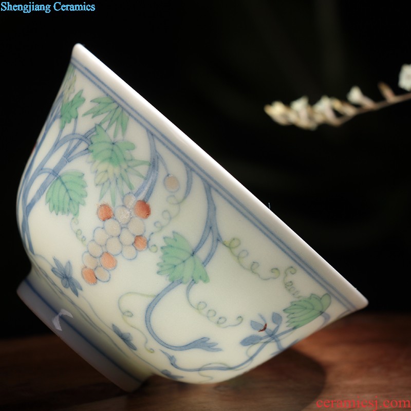 Jingdezhen single cup Yongzheng cylinder cup blue tie up branches Hand draw archaize ceramic tea cup sample tea cup