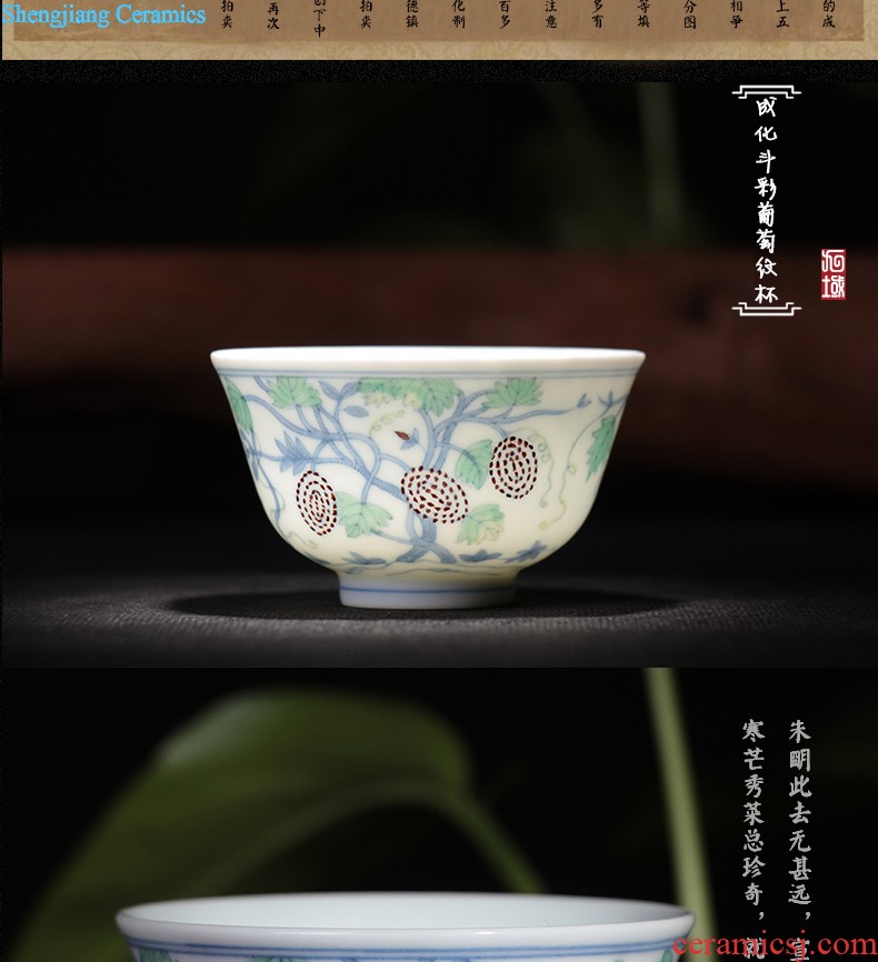 Jingdezhen single cup Yongzheng cylinder cup blue tie up branches Hand draw archaize ceramic tea cup sample tea cup