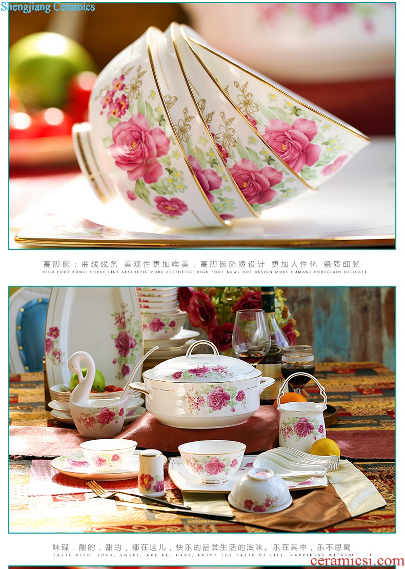 Home dishes suit High-grade bone China tableware jingdezhen ceramic bowl chopsticks nine domain suit European dishes porcelain
