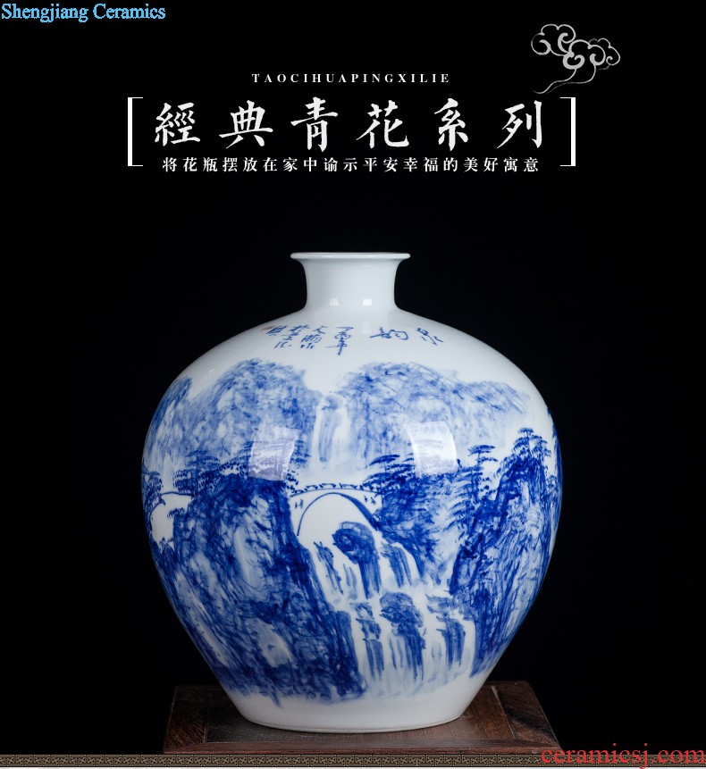 Jingdezhen ceramics antique vase manual sculpture shadow green rich ancient frame wine sitting room adornment home furnishing articles