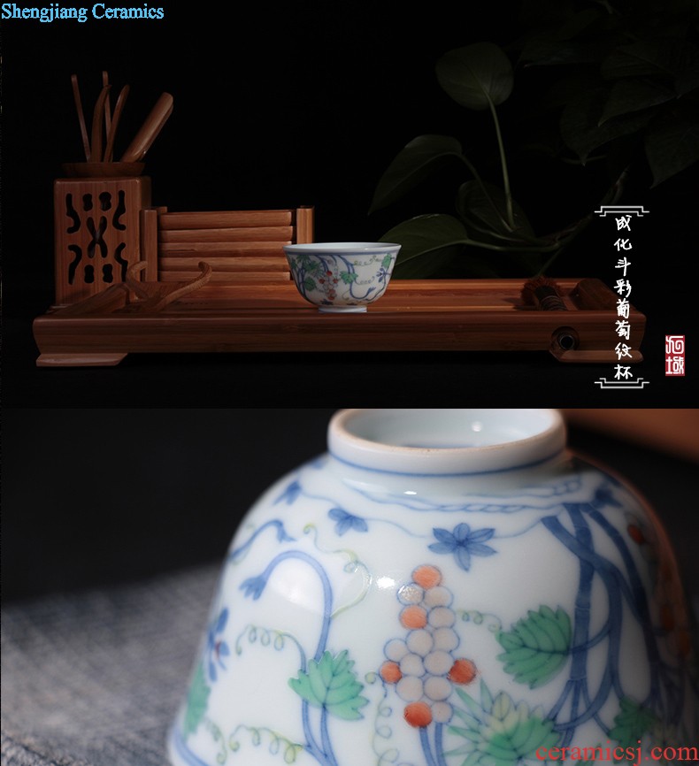 Jingdezhen single cup Yongzheng cylinder cup blue tie up branches Hand draw archaize ceramic tea cup sample tea cup