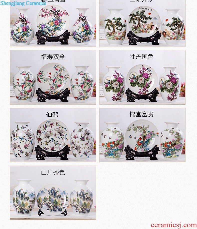 Flow of jingdezhen ceramics glaze vase three-piece suit of new Chinese style living room furnishing articles wine handicraft decorative household items