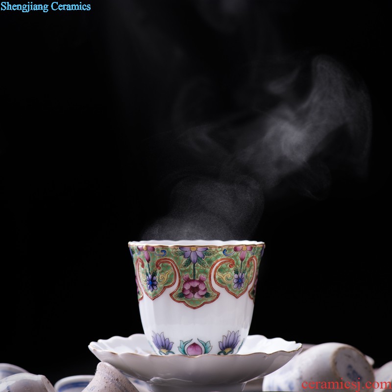 Blue and white youligong hand-painted flowers all around square cup of jingdezhen ceramic kung fu tea tea service master cup by hand