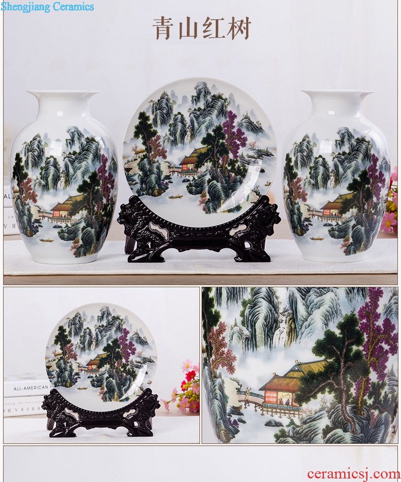 Flow of jingdezhen ceramics glaze vase three-piece suit of new Chinese style living room furnishing articles wine handicraft decorative household items