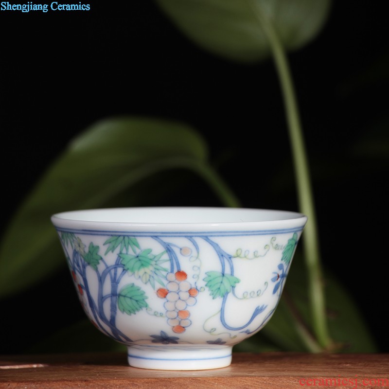 Jingdezhen single cup Yongzheng cylinder cup blue tie up branches Hand draw archaize ceramic tea cup sample tea cup